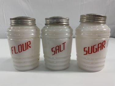 Vintage Milk Glass Shaker Salt, Sugar, Flour - B4