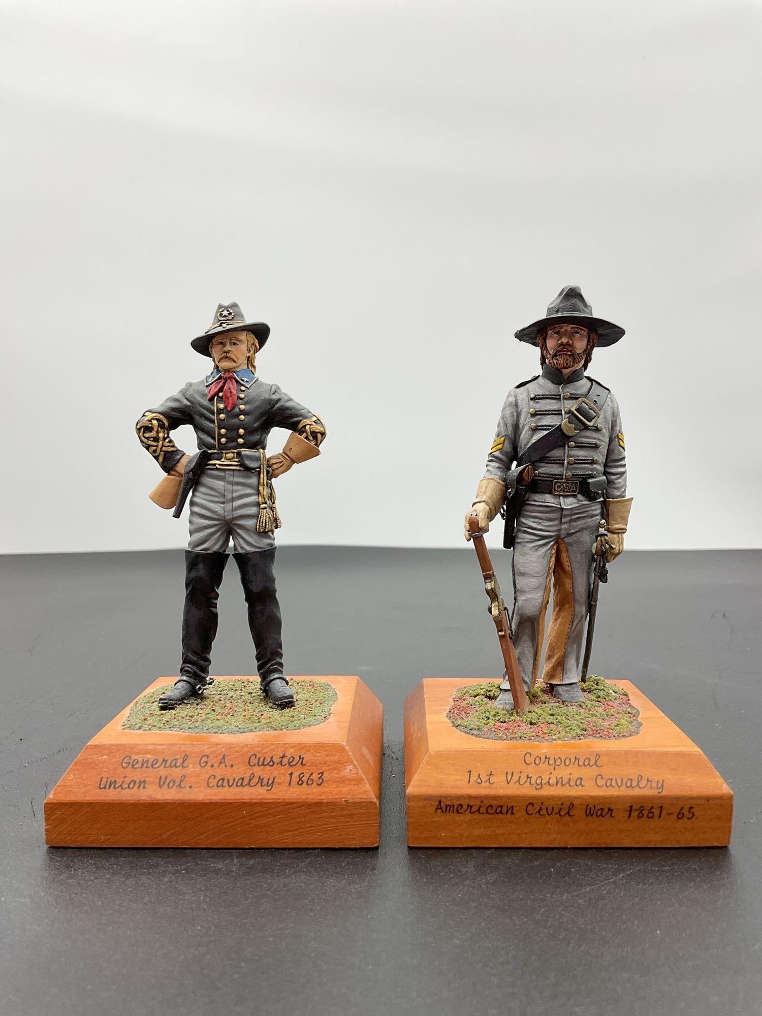 Civil War Generals Collectible Figurines – Stuart & Cleburne - Charles J. Ferris: This is a pair of highly detailed collectible figurines depicting Confederate Generals from the American Civil War. The figures are mounted on wooden bases, each labeled with the general’s name and 