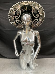 Chrome Female Mannequin Torso with Mexican Charro Sombrero