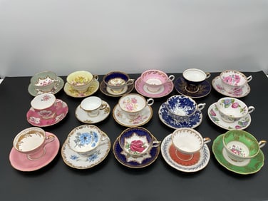 Collection of Assorted Vintage English Teacup and Saucer Duos