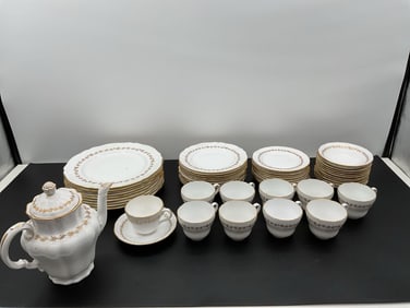 Vintage White and Gold Gilded Porcelain Tea and Dinnerware Set - Spode Bone
