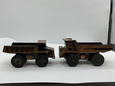Vintage Euclid R-50 Brass Dump Truck Paperweights (Set of Two)