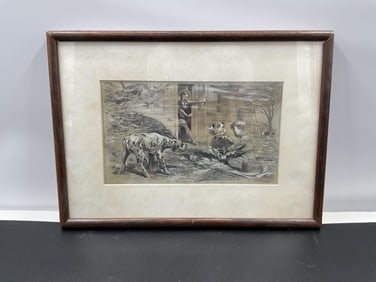 Children with Dalmatian in Yard by Roy C. Nuse (titled “Rough Sketch??)