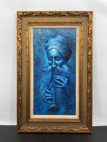 Blue Musician by Roy M. Steinberg (American) Oil on Canvas