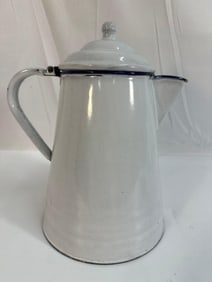 Antique Coffee Pot / Pitcher - White w Blue Trim - Graniteware Box 1 - Photo 5