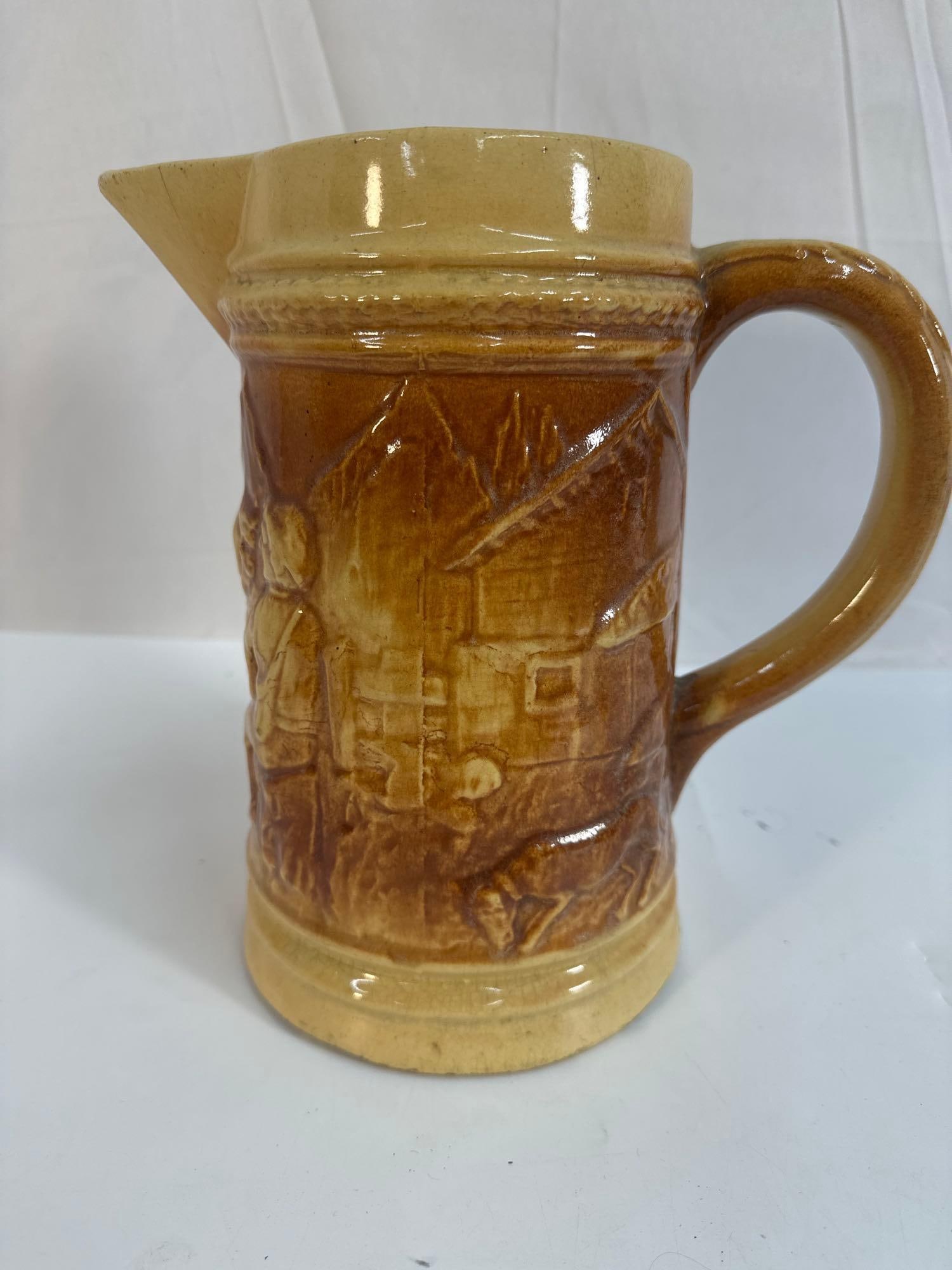Yellow Ware Water Pitcher Farm Scene - Box 14 (1 of 5)