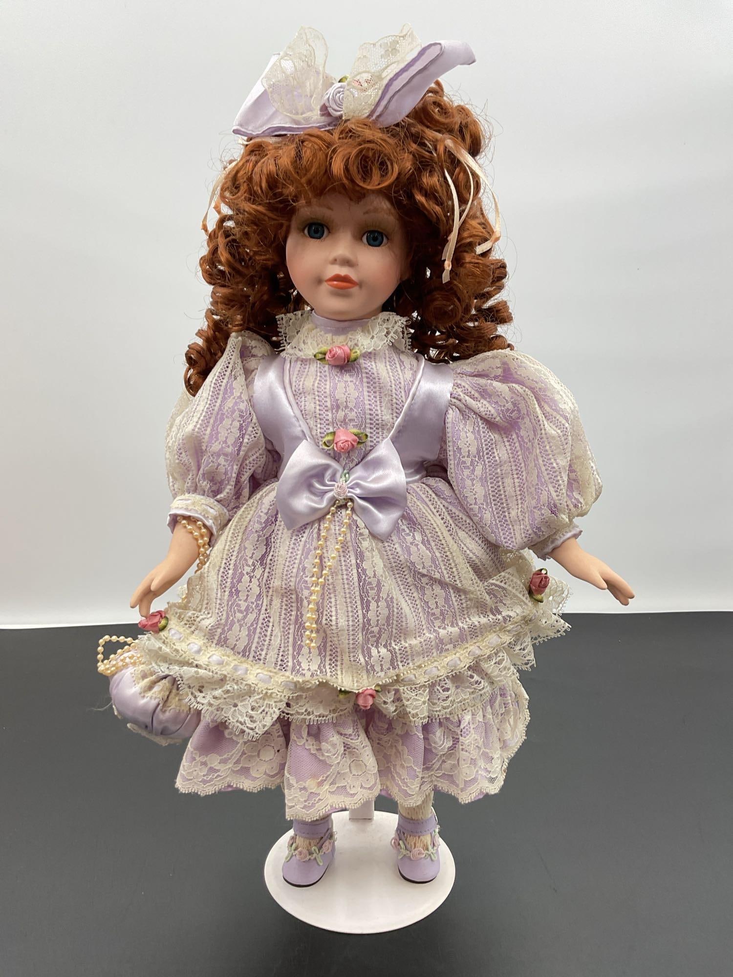 Porcelain Doll in Lavender Victorian Dress with Purse (1 of 3)