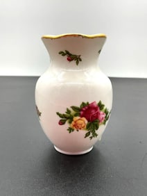 Miniature Porcelain Bud Vase with Multicolor Rose Bouquet