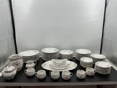 Large Set of  Limoges Antique Floral Porcelain Dinnerware