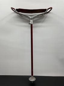 Vintage Leather and Metal Shooting Stick / Portable Seat Cane