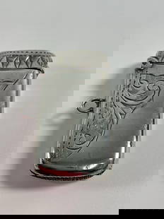 Antique J&C Goodman Stirling Silver Birmingham Vesta Case Mini - JJG from TG (Match Safe env 40): Description: This is a sterling silver vesta case (match safe) with an elegant engraved design featuring decorative scrolling patterns and a geometric motif along the edges. TThese cases were commonly