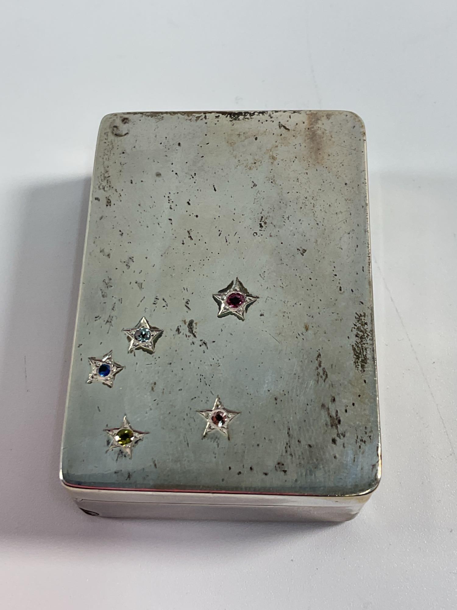 Antique Silver Vesta Case w/ 5 Stones & Stars "Always Yours" Engraved in French (Match Safe env 42) (1 of 3)