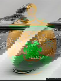 Bohemian Green Glass Lidded Jar