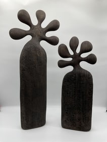 Abstract Charred Wood “Ash?? Sculptures / 2 piece - Thierry Martenon Carved w/ Signature 2/2
