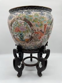 Chinese Famille Rose Fish Bowl Planter w/ Stand