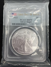 2022 Silver Eagle PCGS MS70 - First Day of Issue 1oz .999 Silver