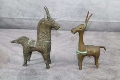 Set of 2 Bronze Donkey statues