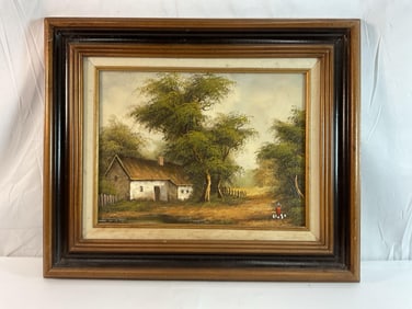 Rustic Countryside Cottage Oil Painting by C. Dickens