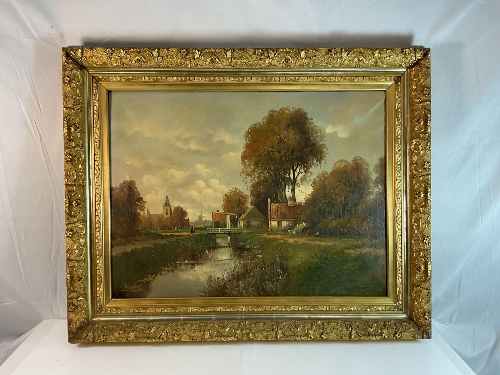 Antique Dutch Countryside Oil Painting by L. Wouters (1 of 3)