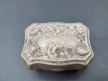Antique Ornate Brass Trinket Box with Floral Design