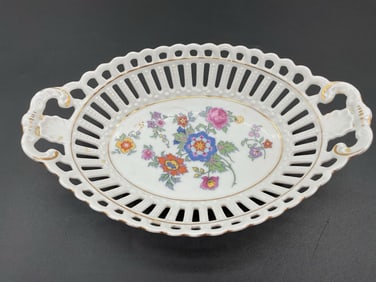 Vintage Reticulated Porcelain Bowl with Floral Design