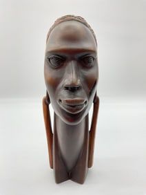 African Hand-Carved Hardwood Bust of a Woman