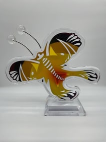 Colorful Lucite Butterfly Sculpture - Signed, Shlomi Haziza