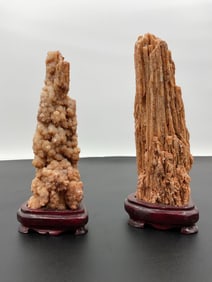 Natural Mineral Crystal Formation on Wooden Stand