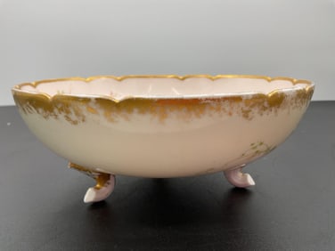 Hand-Painted Porcelain Footed Bowl Signed M.E. Gallhardi, 1892
