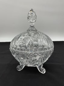 Vintage Footed Cut Crystal Covered Candy Dish