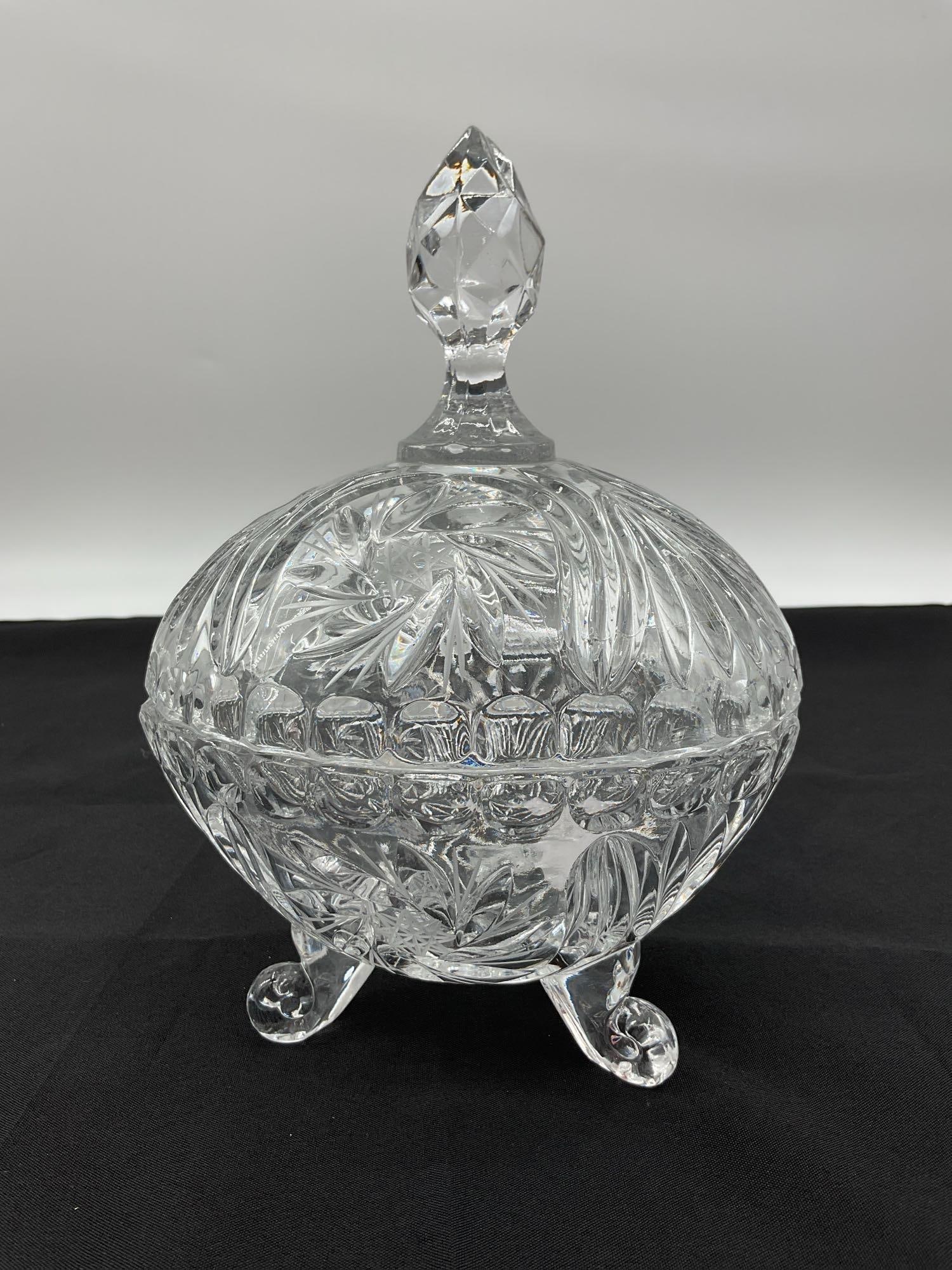 Vintage Footed Cut Crystal Covered Candy Dish (1 of 5)