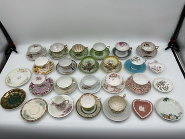 Assorted English Bone China Teacups and Saucers