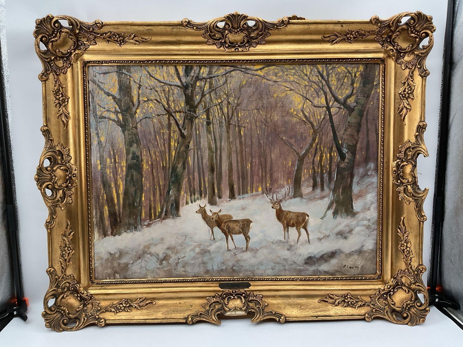 Deer in a Snowy Forest, Signed Olgyay F 1872-1929 (1 of 4)