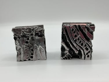 Pair of Abstract Brutalist Metal Candle Holders - Artist Unknown