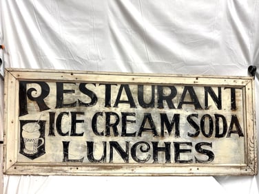 Antique Hand-Painted Wooden Restaurant Sign - Ice Scream / Soda