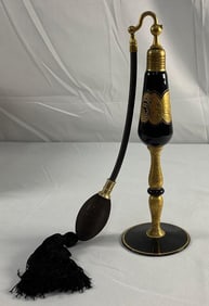 1920's Imperial Black Glass & Gold Encrusted Finish Perfume Bottle
