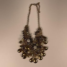 Bold Statement Necklace with Gold colored Charms and Crystals