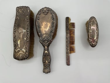 Antique Sterling Silver-Plated Vanity Grooming Set