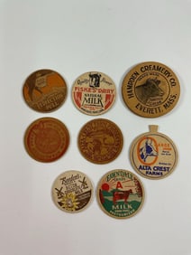 Lot of 9 (8) milk bottle tops - Box 17