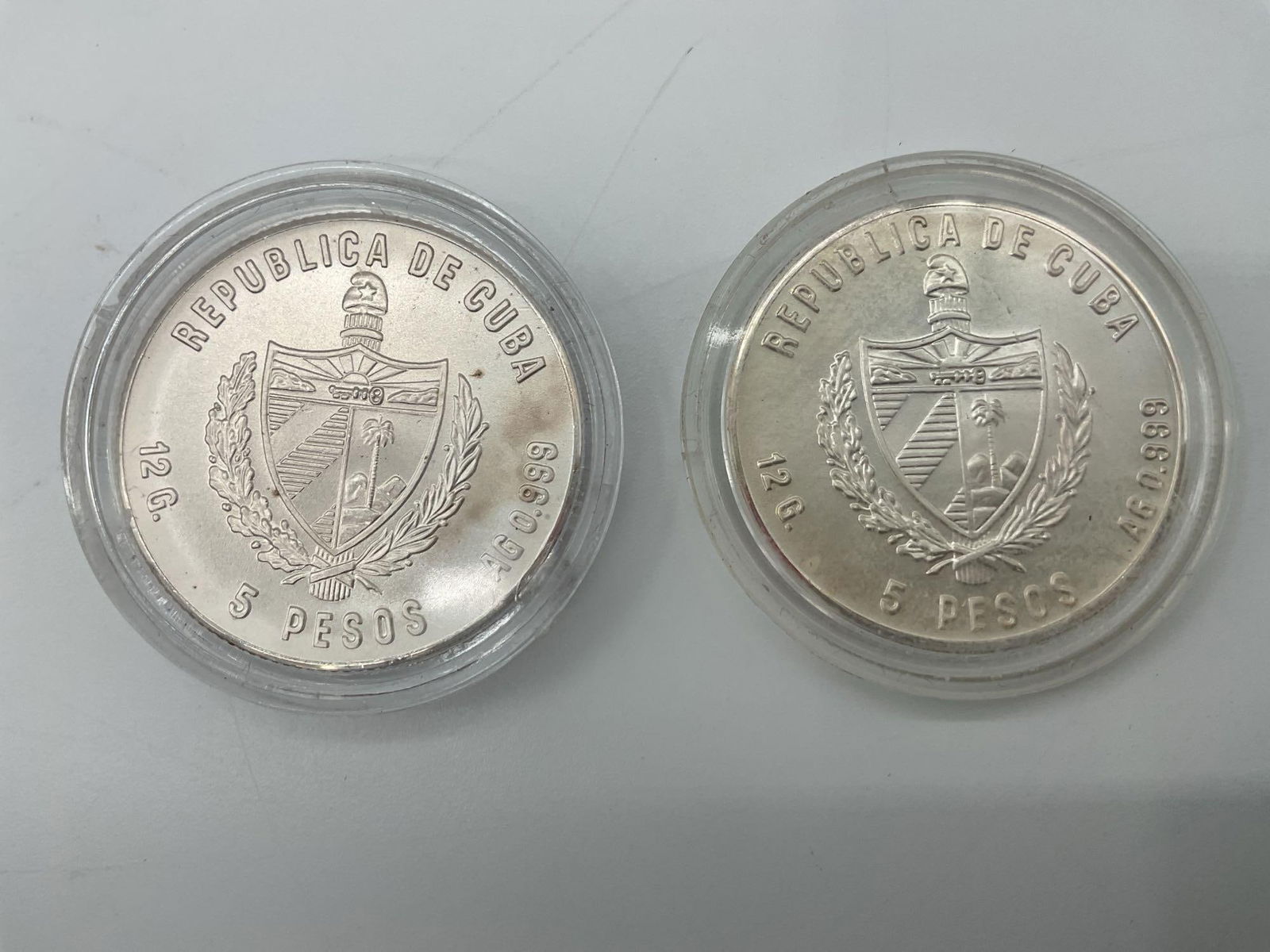 Pair of Cuban 5 Pesos . 999 Silver Coins (1 of 1)