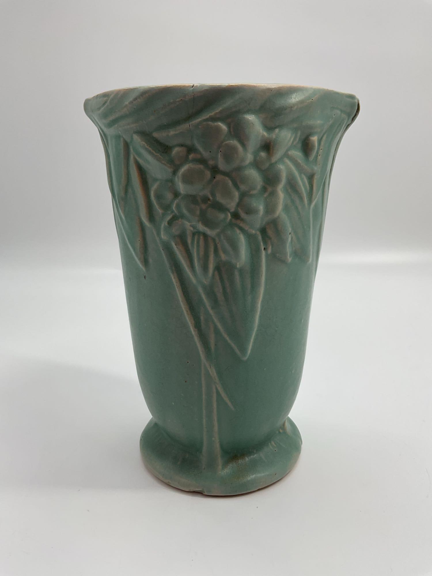 Vintage Nelson McCoy Green Leaves & Berries Matte Floral Vase (1 of 4)