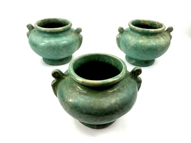 Set of Three Vintage Green Matte Jardiniwres