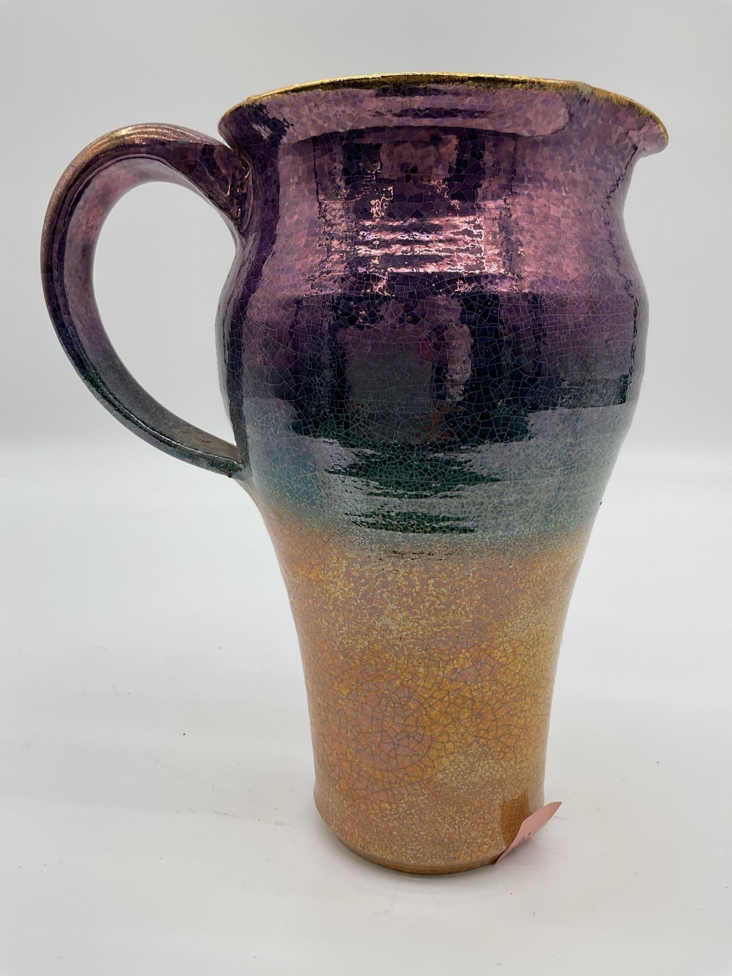 Charles Lastella Raku Pottery Multicolor Crackle Glaze Pitcher (1 of 4)