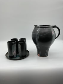Handmade Studio Pottery Pitcher and Tumbler Set