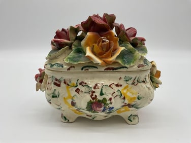 Vintage Italian Capodimonte-Style Floral Porcelain Box, Signed Pauls
