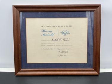 Framed Civil War Round Table Honorary Membership Certificate