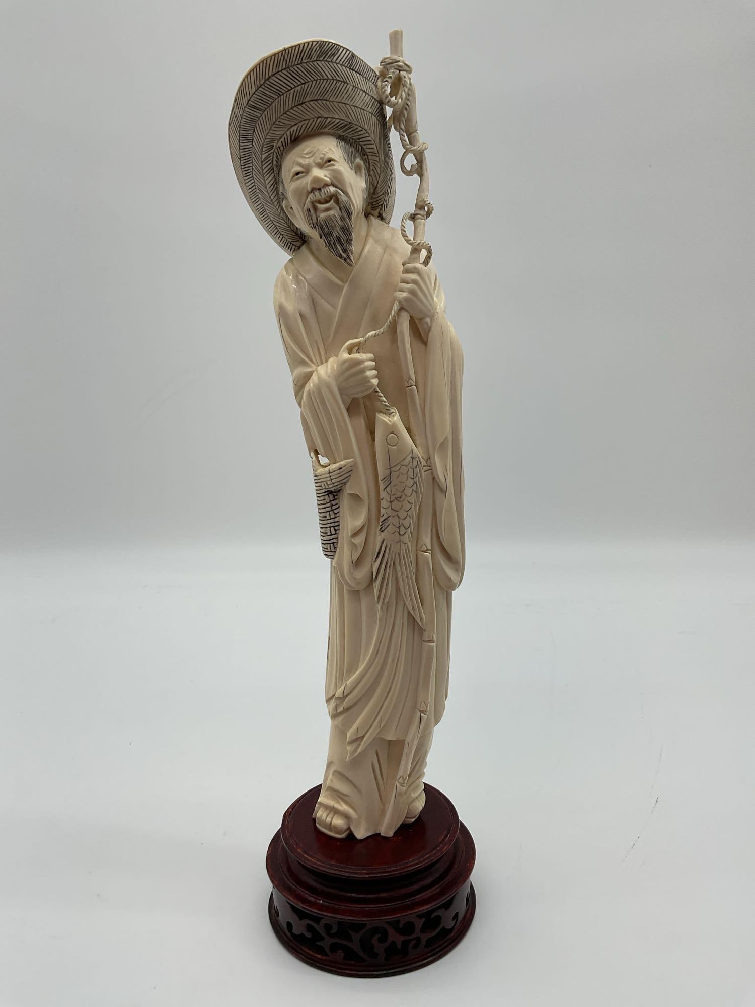 Asian Fisherman Figure with Basket and Staff (1 of 4)