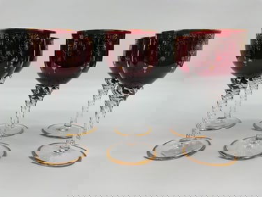 Vecchia Murano Ruby Red and Gold Wine Glass Set