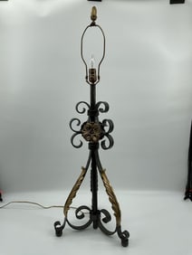 Vintage Wrought Iron and Brass Scrollwork Table Lamp