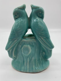 Vintage USA Marked Double Bird on Stump Planter
